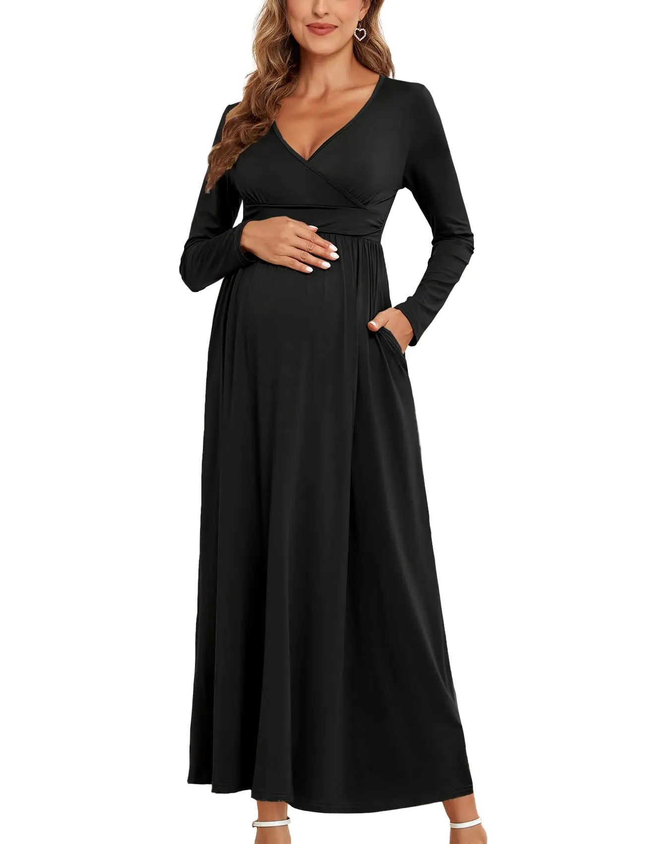 Maternity Maxi Dress Long Sleeve Wrap - My Store